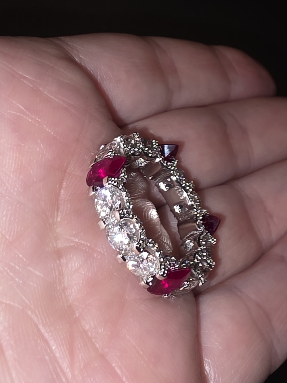 ❤️ Red Ruby Corrundum & Moissanite Eternity Band Ring ❤️ - Picture 3 of 10